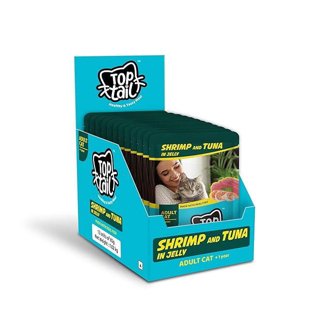 Top tail Adult Wet Cat Food-12 Pouches, 12x85 gm | Shrimp & Real Tuna